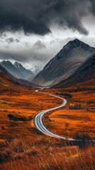 Aufkleber - The road is surrounded by a dry, barren landscape