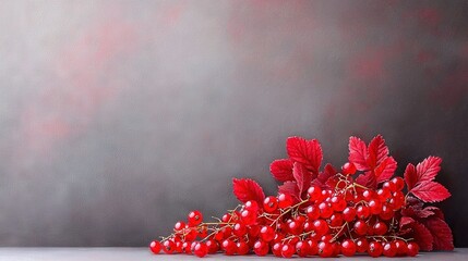 Wall Mural -   Red berries atop table, next to vase with red leaves & berries