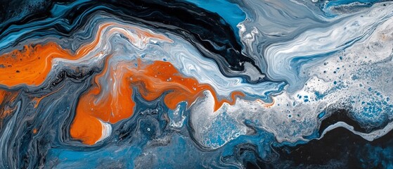 An abstract mix of swirling orange and blue colors, evoking a stormy and mysterious Halloween mood with vibrant and dark tones.