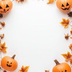 Wall Mural - Halloween pumpkin with a glowing smile placed. Happy Halloween background with pumpkin