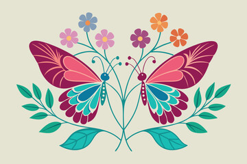 Sticker - Two butterflies with multiple flowers E.eps