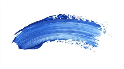 Wall Mural - Blue brushstroke hand-painted on a white background, isolated paint stroke with a textured finish.