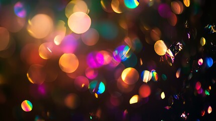 Crystal prism light scattering vibrant colors over a dark backdrop, holographic reflections with a dreamy bokeh overlay.