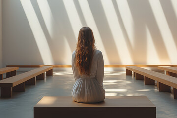 Poster - a woman standing at a minimalist podium, delivering a keynote speech to an unseen audience.