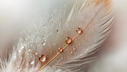 Wall Mural - Hyperrealistic Close-Up of Crane Feather with Aged Balsamic Vinegar Drops Against Rococo Pastel Backgrounds