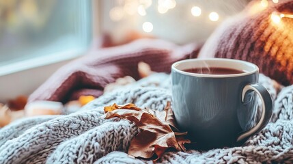 drinking a mug of warm tea, winter, autumn cozy time