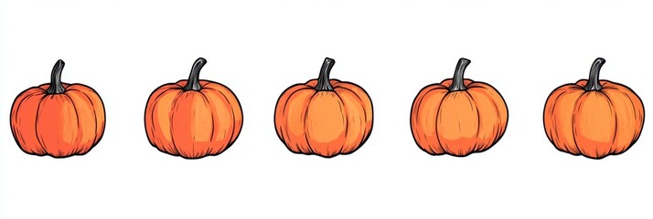 Wall Mural - Halloween pumpkins in a row, isolated on a white background Generative AI