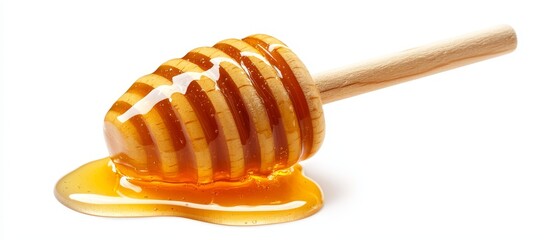  Two wooden honey dippers, one stacked atop the other, each featuring a honey dipper