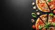 © AI Story - Striking black background featuring slices of pizza, mushrooms, and pepperoni in the top