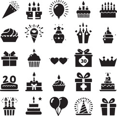 Birthday Cake and Gift Icon Silhouette