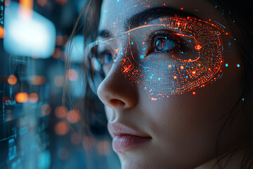Poster - a data scientist training an ai model to recognize and classify images for a visual search engine. c