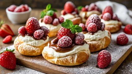 Wall Mural -  Delicious dessert with strawberries and cream