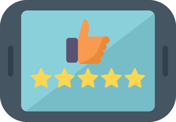 Poster - Smartphone is showing a five star rating and a thumbs up icon, representing positive feedback from a satisfied customer