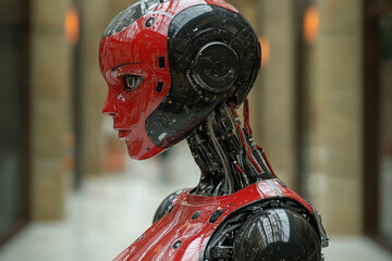 Aufkleber - a robotics engineer programming a humanoid robot to perform tasks in a manufacturing facility. conce