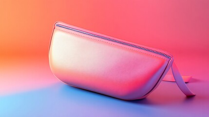 Wall Mural - A soft leather purse in a minimalist style, with smooth curves and a small zipper, displayed on a color-gradient background for a futuristic feel