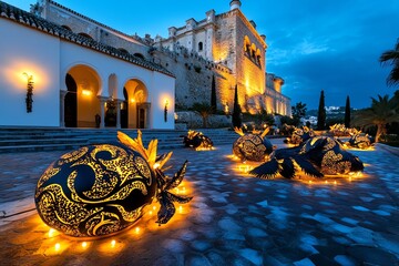 Poster - Fantasy-inspired Alcazaba in Malaga, where the ancient Moorish fortress is surrounded by glowing lights and mythical creatures, creating a magical atmosphere