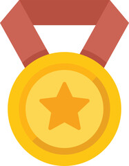 Sticker - Gold medal with a red ribbon is hanging, showing a star in the middle representing the first position