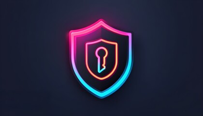 Futuristic neon lock icon radiating security and protection against a dark background in the digital age