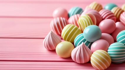 Wall Mural -  Colorful Easter eggs on pink background