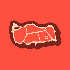 Turkey map for steak meat logo. Vector retro black and red meat dishes logotype illustration. Graphic grill BBQ label, emblem, symbol. Premium beef restaurant badge