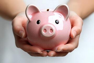 Poster - A person holding a piggy bank, symbolizing savings and financial planning. Concept of finance.