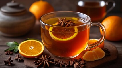 Wall Mural -  Warm up with a cozy cup of orange and cinnamon tea