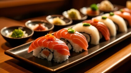 Wall Mural -  Deliciously crafted sushi rolls ready to be savored