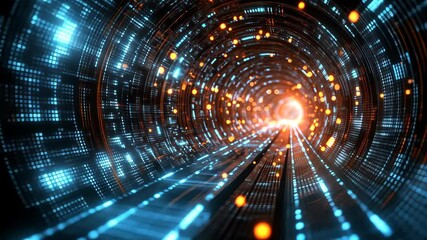 Fototapete - A captivating journey through a vibrant tunnel of dynamic lights and patterns for an immersive experience
