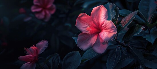 Poster - Flower Flower Pink And Background Black On At Night