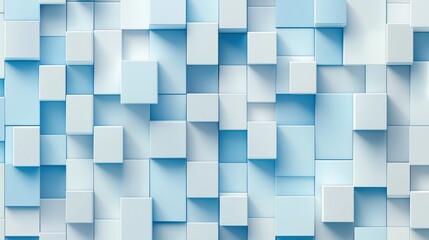 Poster - Blue and white background made of white blocks. The blocks are arranged in a way that creates a sense of depth and texture. Scene is calm and serene, with the blue
