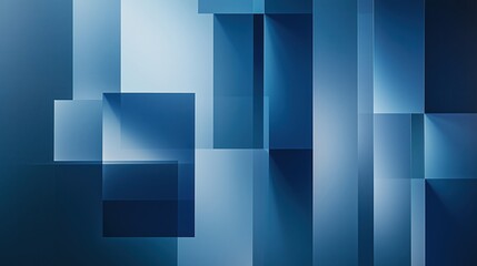 Poster - Blue and white abstract painting with squares and rectangles. The painting is made up of different shapes and sizes, creating a sense of depth and movement