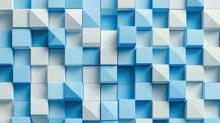 Poster - Blue and white background with white squares. The squares are of different sizes and are arranged in a way that creates a pattern. The image has a modern and abstract feel to it