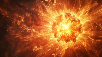 Poster - bright orange explosion in space. the explosion is surrounded by a lot of fire and smoke