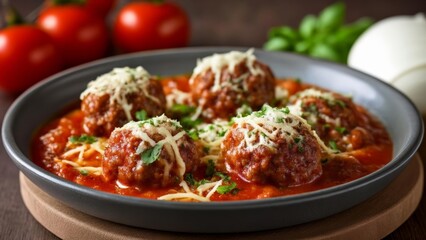 Poster -  Delicious meatballs in tomato sauce ready to be savored