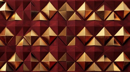 Poster - Red background with gold triangles. The triangles are arranged in a pattern and are gold in color