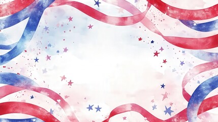 Wall Mural - Festive red, white, and blue ribbons with stars create a patriotic background for celebrations and events