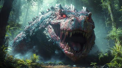 Wall Mural - Tyrannosaurus Rex Roaring in the Jungle: A Prehistoric Beast