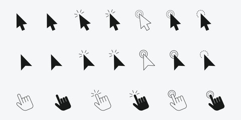 Fototapete - Computer mouse click cursor gray arrow icons set and loading icons. Cursor icon. Vector illustration. Mouse click cursor collection. Click icon vector set. Cursor pointer clicking symbol collection.