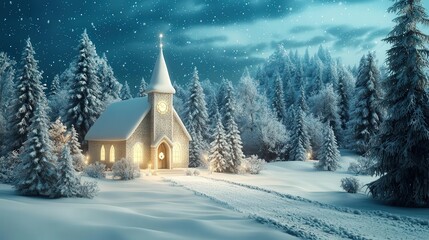 Snowy church in a winter wonderland