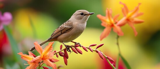 A Small Bird Perched on a Flower