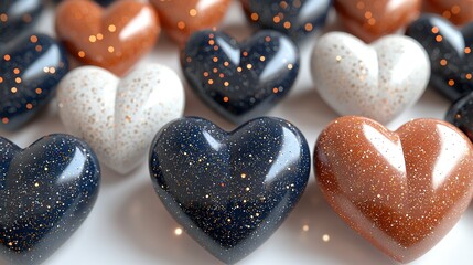 Sticker -   A group of heart-shaped chocolates sits on a white table with other heart-shaped chocolates nearby