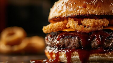 Canvas Print -   Cheeseburger Close-Up with Sauce Drizzle