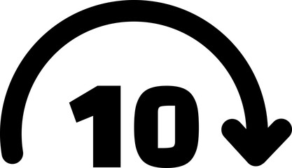 Wall Mural - Black and white icon of a curved arrow pointing down with the number 10 in the center.