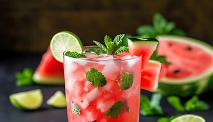 Refreshing watermelon mocktail infused with mint and lime, perfect chilled beverage for warm days