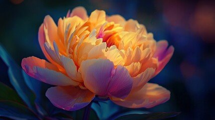 Canvas Print -   A sharp focus on a vibrant pink and yellow flower, surrounded by clear green leaves in the foreground, while the background remains softly blurred