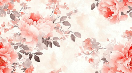 Sticker -   White background with pink flowers and green leaves in sharp focus