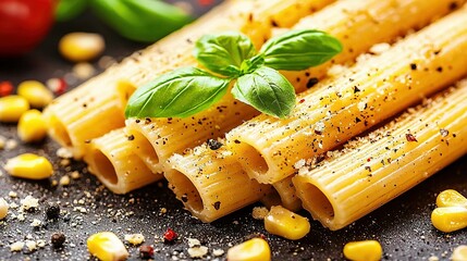 Wall Mural -   A photo of close-up pasta shells with a green leaf on top