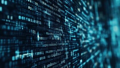 digital binary code programming icon on matrix background with stream of data. illustration for codi
