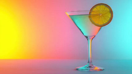 Poster -   A vibrant drink in a colorful glass with a lemon slice on top