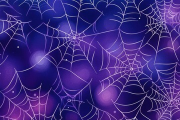 Wall Mural - purple background with spider webs, halloween pattern illustration of cobwebs on dark blue wallpaper